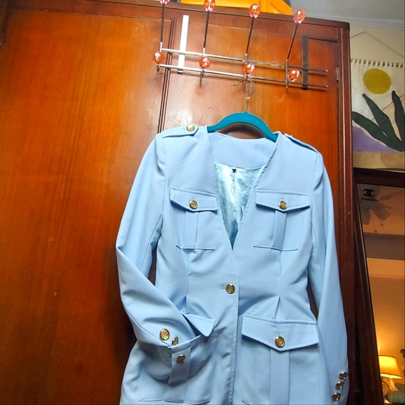 Sky blue v-neck pocket blazer suit jacket for women sz M - Picture 4 of 16